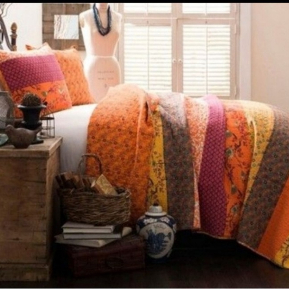 Lush Decor - 3pc Queen Royal Empire Quilt Set Tangerine - Birds Lush D Tangerine - Picture 2 of 7